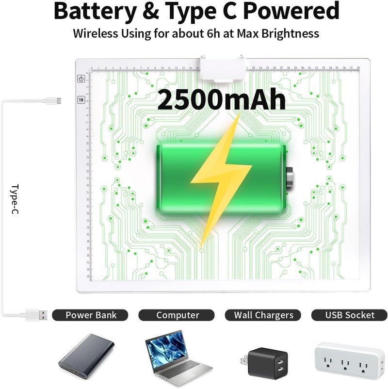 Zocelight Rechargeable A3 Diamond Art Light Board with Padded Case,Light Pad with Stand,3 Colors Stepless Dimmable and 6 Levels of Brightness Light Box for tracing,Diamond Painting,Drawing,Sketching(White) - Image 4